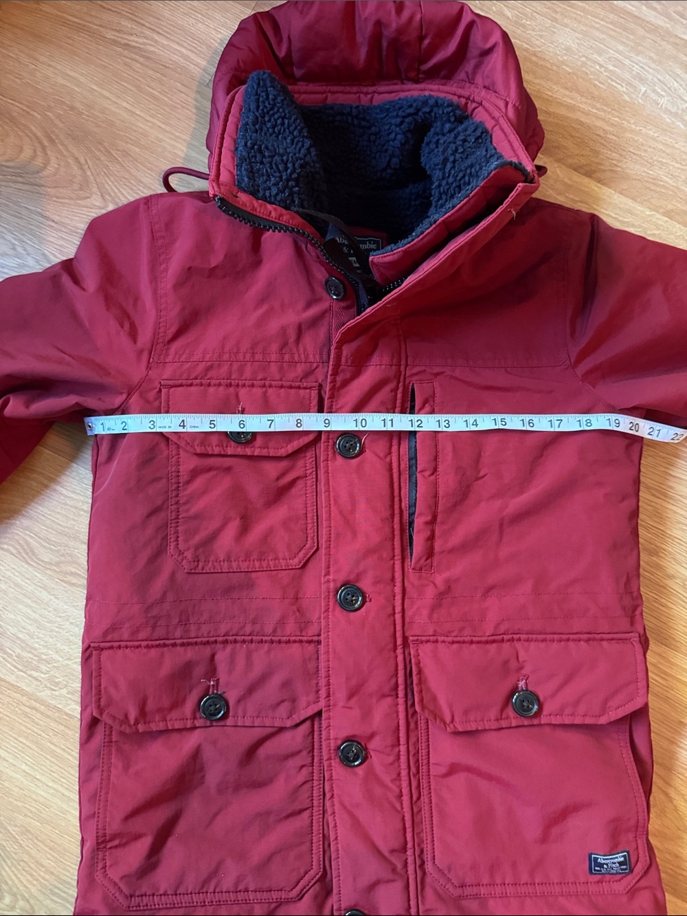 EUC XS MEN’s Abercrombie & Fitch trekking hooded parka coat in RED Sherpa Lining - Picture 9 of 14